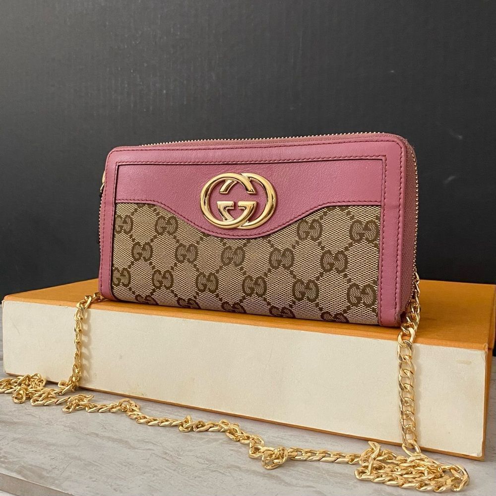 GUCCI GG Canvas Leather Wallet to Crossbody Bag 💼 Pink